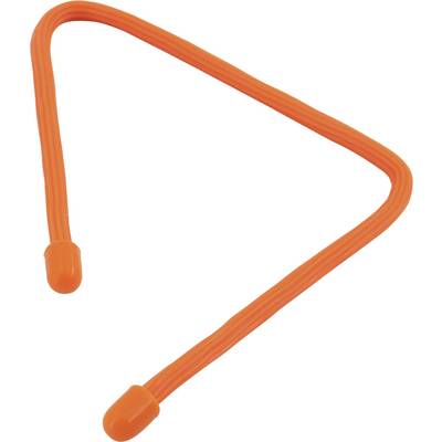 Een oranje, flexibele kabelbinder in driehoekige vorm, geschikt voor het bundelen van kabels of voorwerpen.