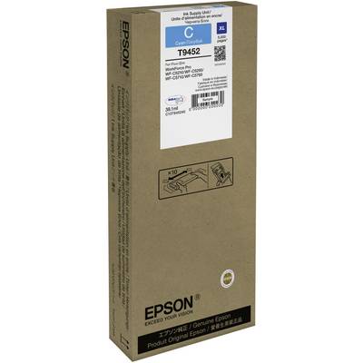Epson T9452 inktcartridge, cyaan, 5.000 pagina's, compatibel met Workforce Pro WF-C5290/WF-C5790. Verpakking toont afbeelding van cartridge.