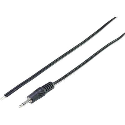 Een zwart audiokabel met een 3,5-mm-stekker en open uiteinden zonder stekker.