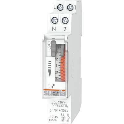 Stroommeter met analoog telwerk en schakelaar, geschikt voor 230V, 50-60 Hz, gemarkeerd met 'Suevia', met rode tellerstatus.