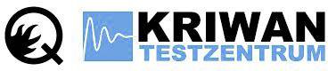 'KRIWAN TESTCENTRUM'-logo met een grafisch symbool van een tandwiel en een blauwe golvende lijn.