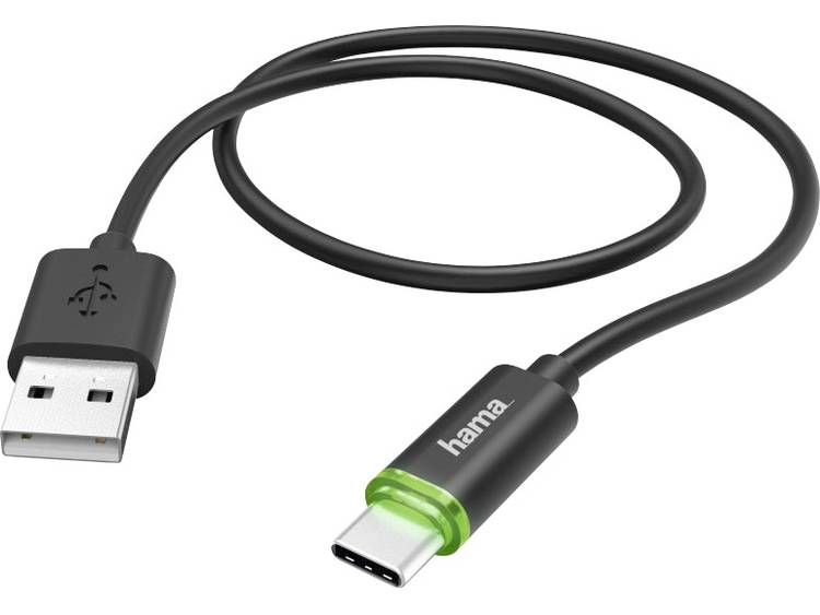 USB 2.0 Kabel Hama [1x USB-A 2.0 stekker 1x USB-C 2.0 stekker] 1 m Zwart
