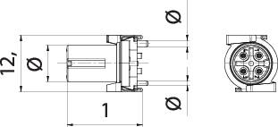 Technische tekening van een motor met bovenaanzicht en doorsnede, toont afmetingen en interne structuren voor montage en constructie.