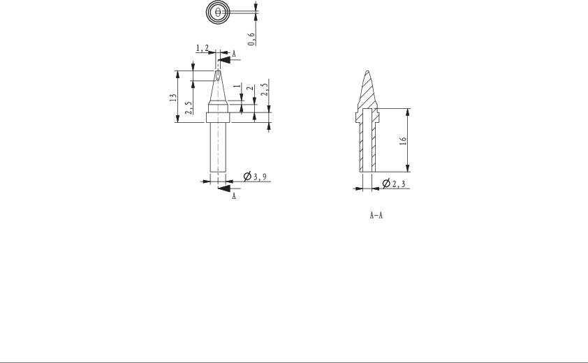 Technische tekening van een werkstuk met afmetingen in millimeters. Toont een doorsnede en een zijaanzicht met detailweergave.