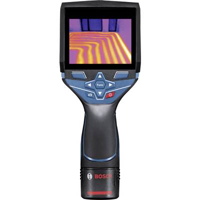 Een warmtebeeldcamera van Bosch toont een kleurrijke opname die temperatuurverschillen zichtbaar maakt, met rode en blauwe gebieden.