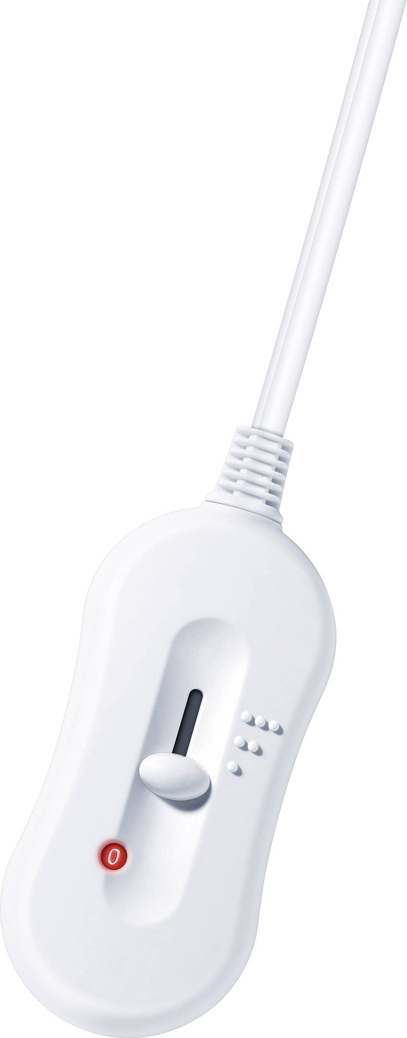 Een witte schakelaar met een schuifregelaar en een rode led geeft aan of een elektronisch apparaat is ingeschakeld.