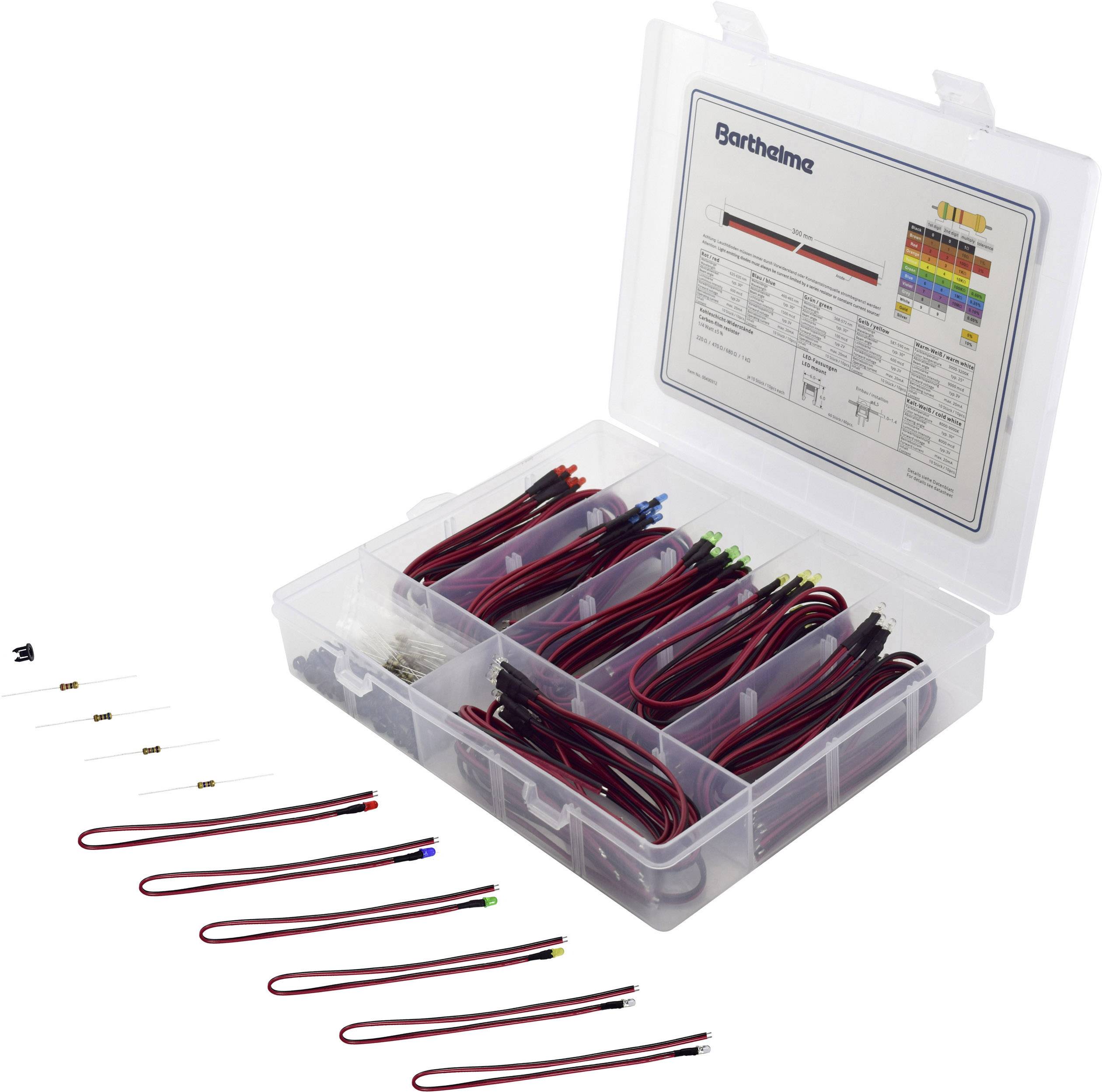 Barthelme LED-assortiment Rood, Blauw, Groen, Geel, Koud-wit, Warm-wit Rond 3 mm 100 mcd, 600 mcd, 1500 mcd, 8000 mcd, 9