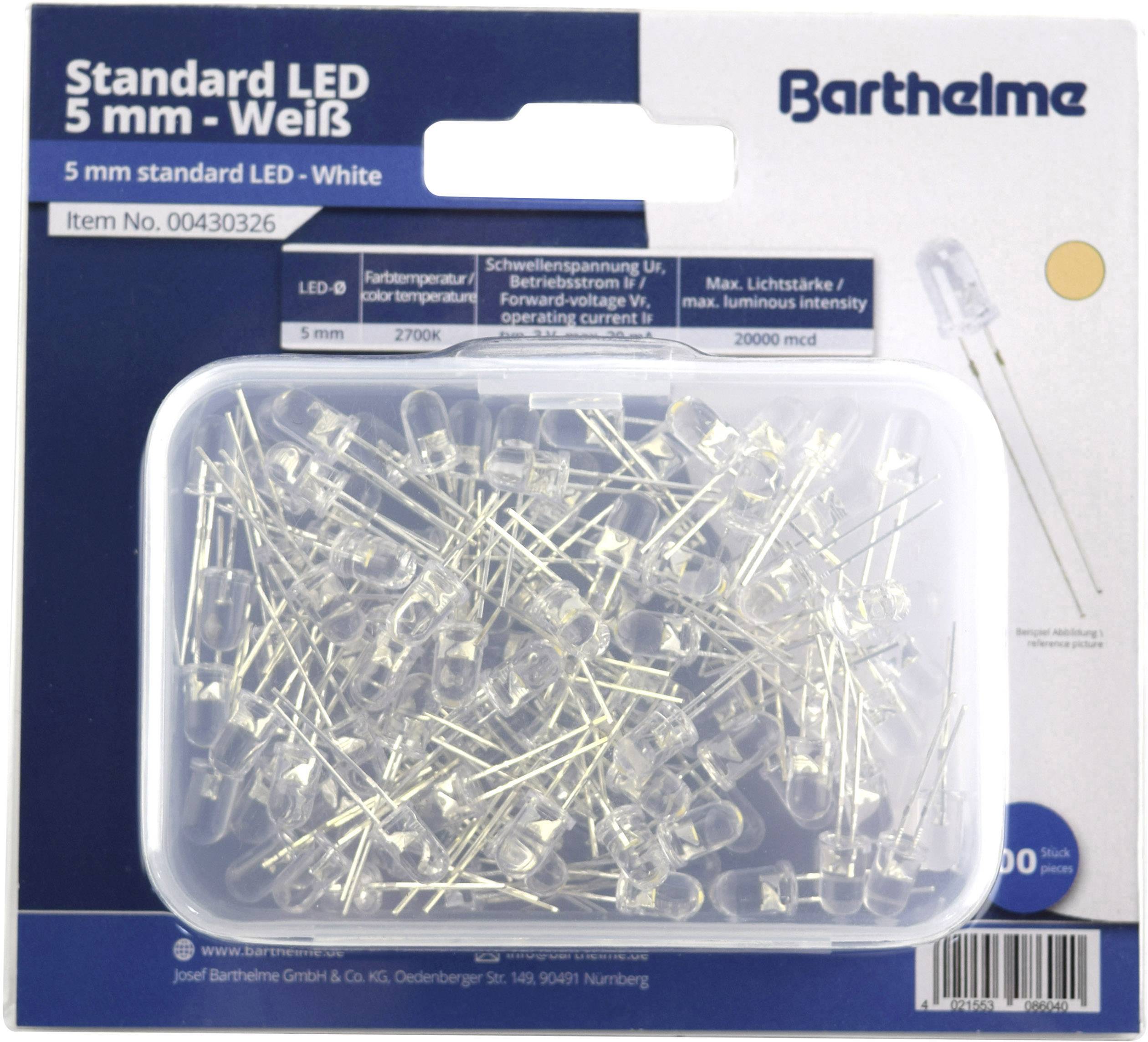Barthelme LED-assortiment Warm-wit Rond 5 mm 20000 mcd 30 ° 20 mA 3 V