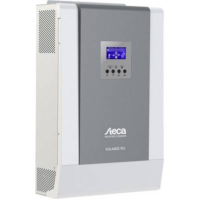Een omvormer-lader met display en bedieningselementen, voorzien van het opschrift 'Steca Solarix PLI'.