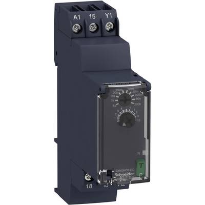Elektronisch tijdrelais met een instelwiel voor tijdsvertraging. Labels zoals 'A1', '15' en 'Y1' zichtbaar.