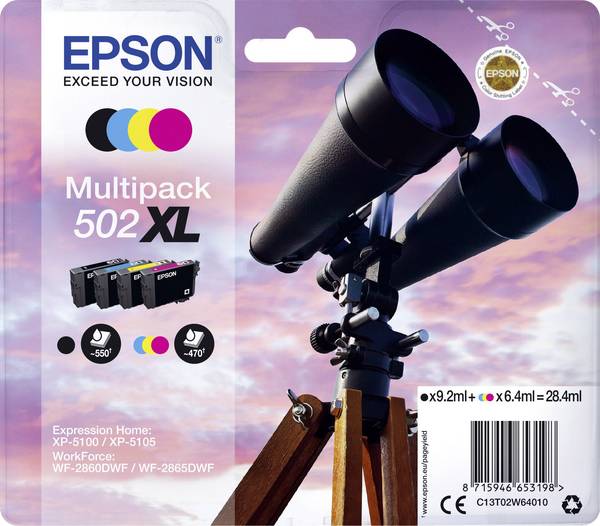 Epson Inktcartridge T02W6, 502XL Origineel Combipack Zwart, Cyaan, Magenta, Geel C13T02W64010