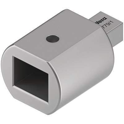 Zilveren adapter met rechthoekige opening en rond gat aan de bovenkant, mogelijk voor speciale verbindingstoepassingen.