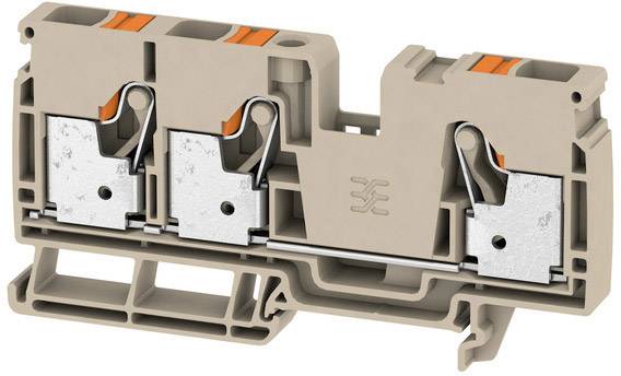 Elektrische aansluitblok met hefboomconstructie, vervaardigd uit kunststof en metaal, biedt twee aansluitpunten. Geschikt voor montage op DIN-rail.