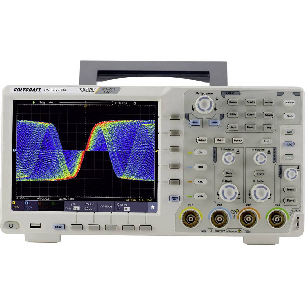 VOLTCRAFT DSO-6204F Digitale oscilloscoop 200 MHz 4-kanaals 1 GSa/s 10000 kpts 8 Bit Digitaal geheugen (DSO), Functiege