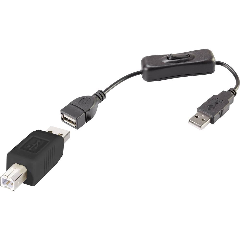 Renkforce USB-kabel USB 2.0 USB-A stekker, USB-B stekker 0.25 m Zwart Incl. aan/uitschakelaar, Vergulde steekcontacten