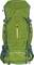 Groene wandelrugzak met meerdere gespen en vakken, geschikt voor buitenactiviteiten en trekking.