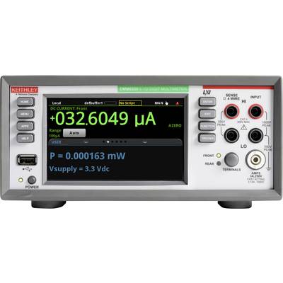 Digitaal multimeter met weergave van '+032.6049 µA' voor gelijkstroom en andere meetwaarden zoals 'P = 0.000163 mW' en 'Vsupply = 3.3 Vdc'.