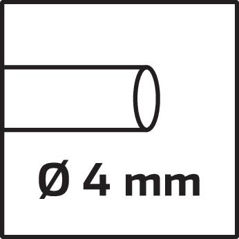 'Zwart-wit weergave van een buis met de aanduiding "Ø 4 mm", toont de diameter van de buis.'