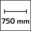 750 mm met een horizontale dubbele pijl erboven die de lengte aangeeft.