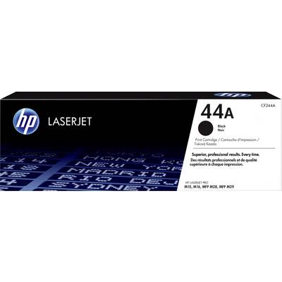 Doos van een HP LaserJet 44A (CF244A) tonercartridge. Tekst op de verpakking benadrukt de professionele afdrukkwaliteit.