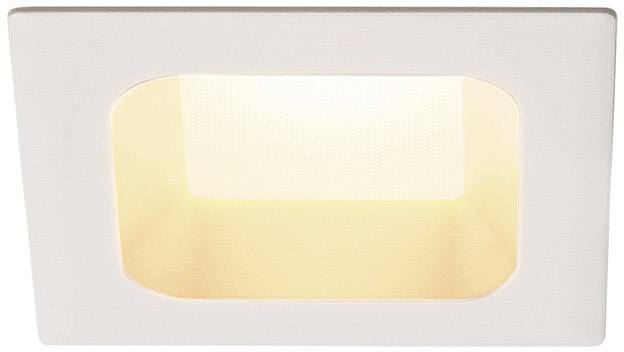 Witte, rechthoekige plafondlamp met warm licht.