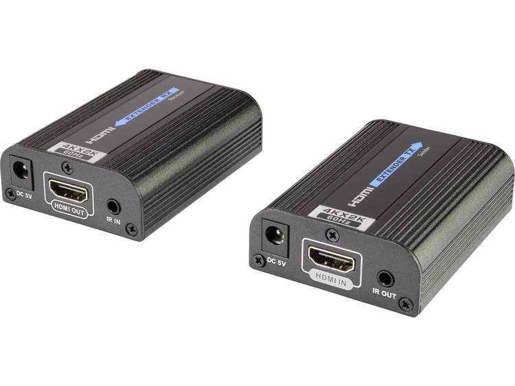 HDMI, Infrarood Extender (verlenging) via netwerkkabel RJ45 Resolutie (max.): 4096 x 2160 pix SpeaKa