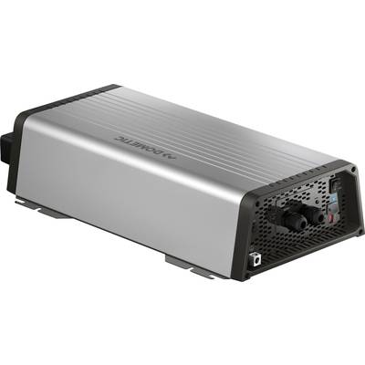 Zilveren, rechthoekige spanningsomvormer van Dometic, met ventilatiesleuven en aansluitingen aan één kant.