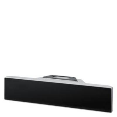 Een draagbare Bluetooth-speaker met een rechthoekige vorm in zwart en zilver. Bovenaan bevindt zich een handgreep.