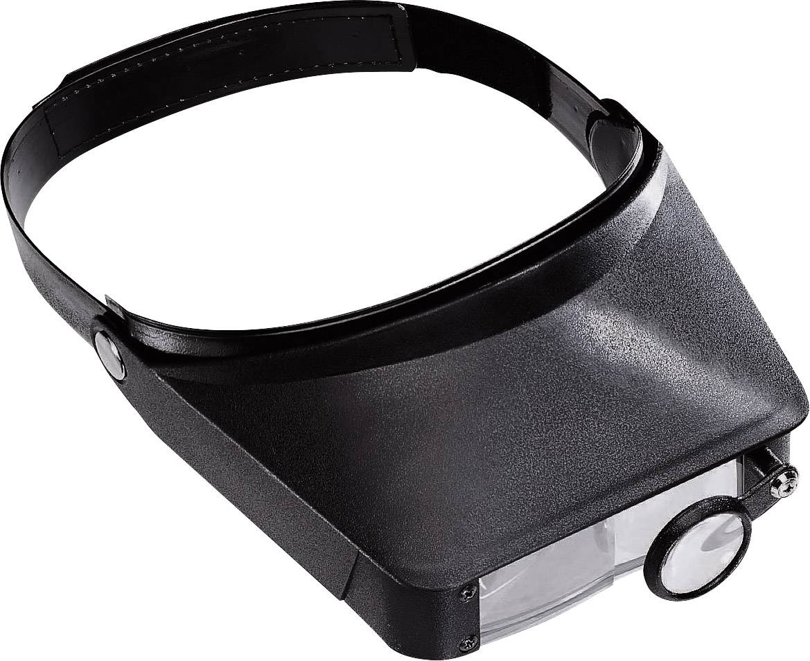 Zwarte koplamp met geïntegreerde loep, geschikt voor handsfree vergroting bij werkzaamheden die precisie vereisen.