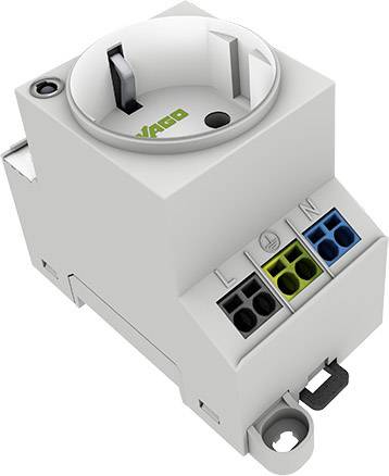 Elektronische wandcontactdoos van Wago met aansluitklemmen, geschikt voor gebruik in schakelkasten.