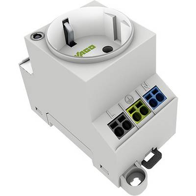 Elektronische wandcontactdoos van Wago met aansluitklemmen, geschikt voor gebruik in schakelkasten.