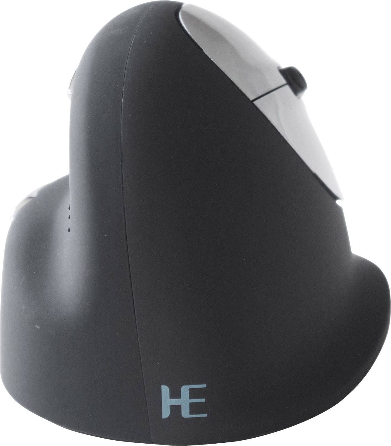 Een ergonomische, verticale computermuis in het zwart. Hij heeft een verticaal ontwerp voor betere polsondersteuning.