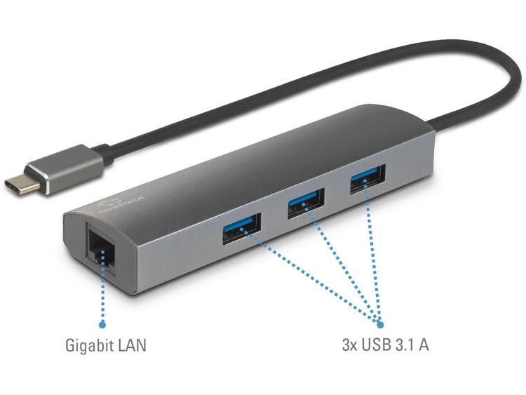 Renkforce Netwerkadapter-Hub USB-C USB 3.1, LAN (10-100-1000 MBit-s), USB 3.0 1 Gbit-s