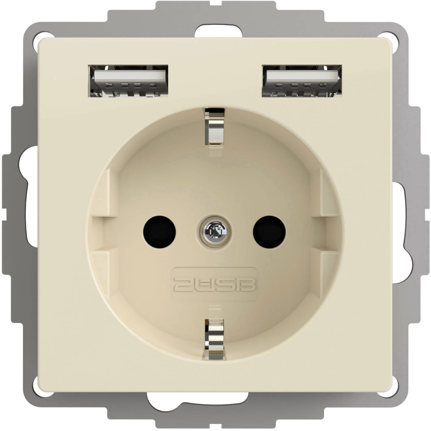2USB 2U-449290 Stopcontact (onderbouw) VDE, Met USB, Aanraakbeveiliging IP20 Crème-wit, Glanseffect-1