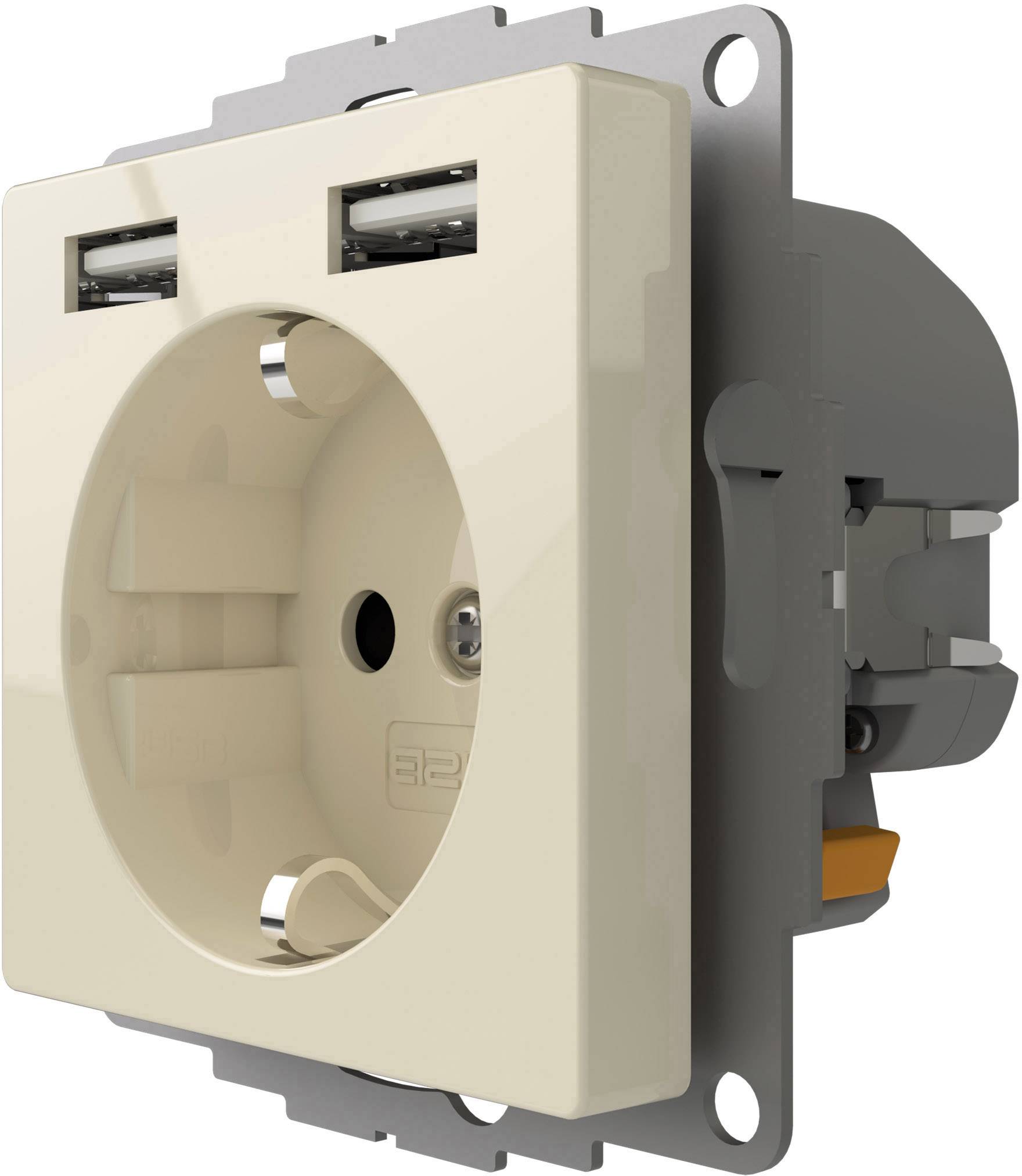 2USB 2U-449290 Stopcontact (onderbouw) VDE, Met USB, Aanraakbeveiliging IP20 Crème-wit, Glanseffect-2