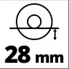'Illustratie toont diameter van 28 mm met een pijl die vanuit een lijn omhoog naar een cirkel wijst. Meeteenheid is mm.'
