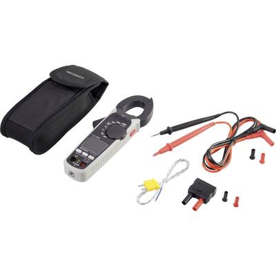 Digitale multimeter met tang, meetkabels en klemmen voor spanning- en stroommetingen. Perfect voor elektriciens.