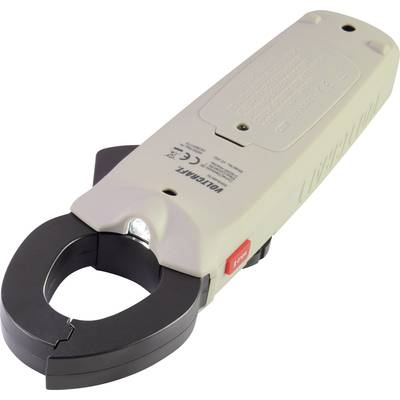 Een klemstroomtester met een grijs behuizing en zwarte tang, geschikt voor stroommetingen zonder direct contact met kabels.