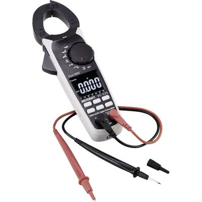 Digitale multimeter met tang-functie, toont '0000' op het display. Twee meetleidingen zijn aangesloten, rood en zwart.