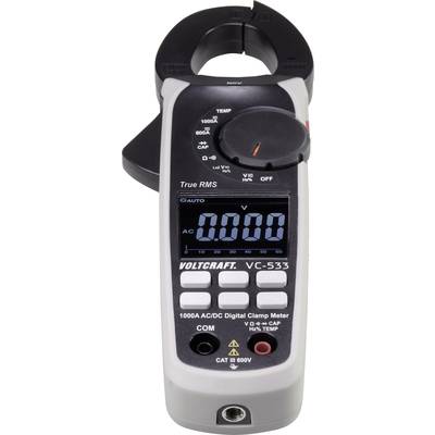 Digitale tangamperemeter 'Voltcraft VC-533' voor het meten van spanning en stroomsterkte tot 1000A AC/DC met display en draaiknop.