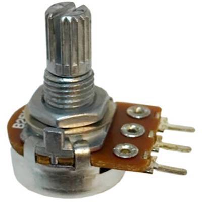 Een elektrische potentiometer met vier aansluitingen en een draaibare as.
