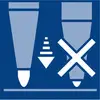 Een symbool toont twee pennen, een rechtopstaande en een ondersteboven, met een X ernaast. Betekent: bewaar de pennen verticaal.