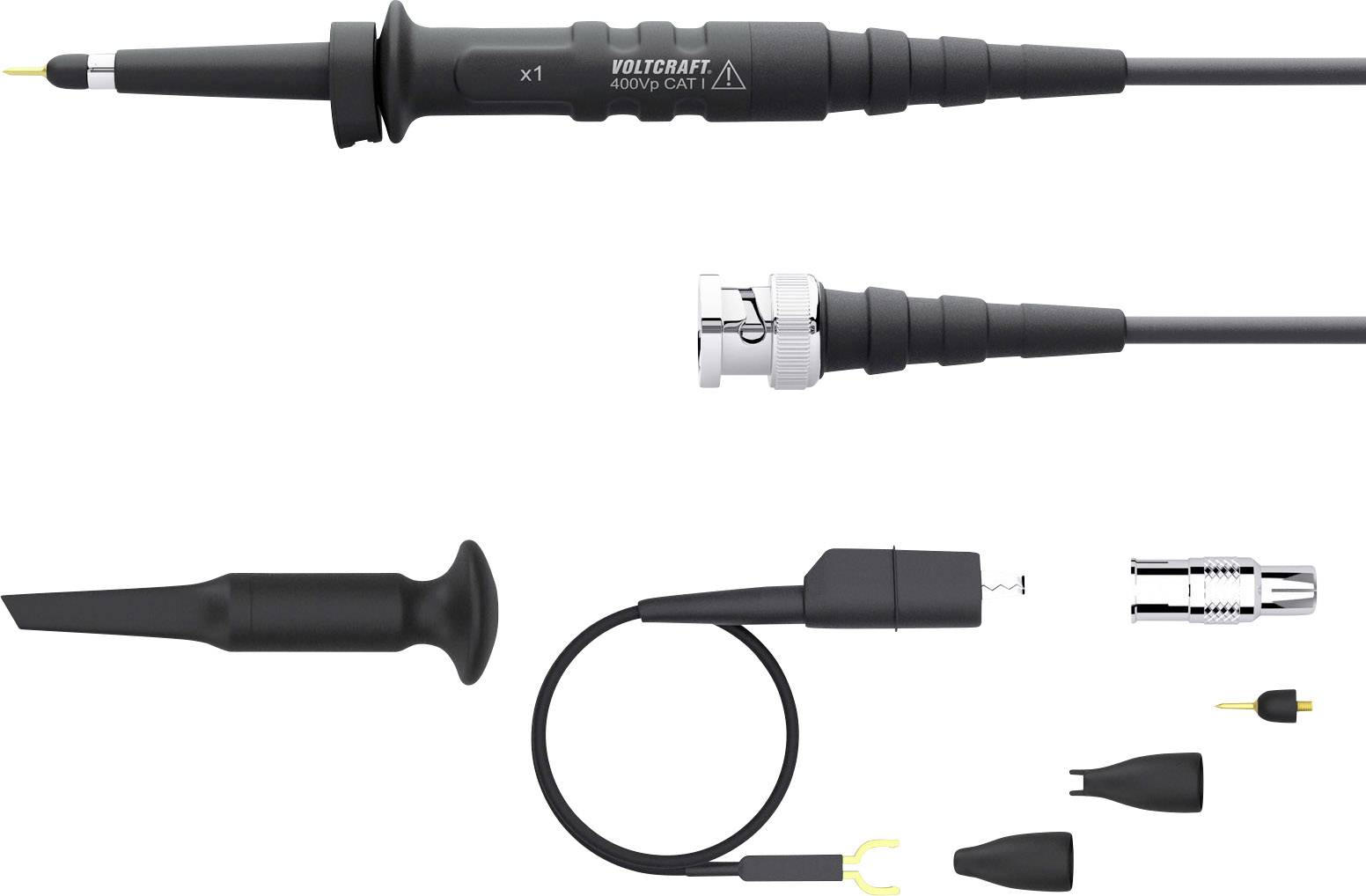 Een oscilloscoopmeetsnoerset met verwisselbare punten, BNC-connector en toebehoren. Geschikt voor meetkundige toepassingen.