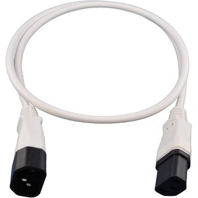 Een wit netsnoer met C13- en C14-stekkers, geschikt voor het aansluiten van elektronische apparaten op een stroombron.