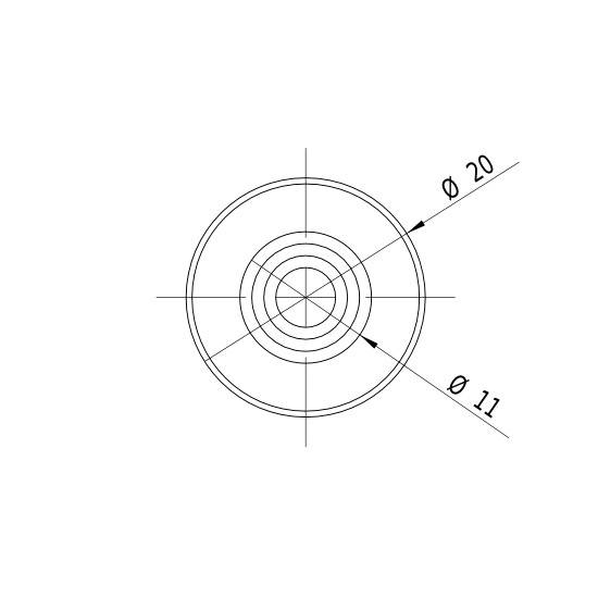 Technische tekening van een cirkel met twee diameter-aanduidingen: buitenste cirkel Ø 20, binnenste cirkel Ø 11, gecentreerd.