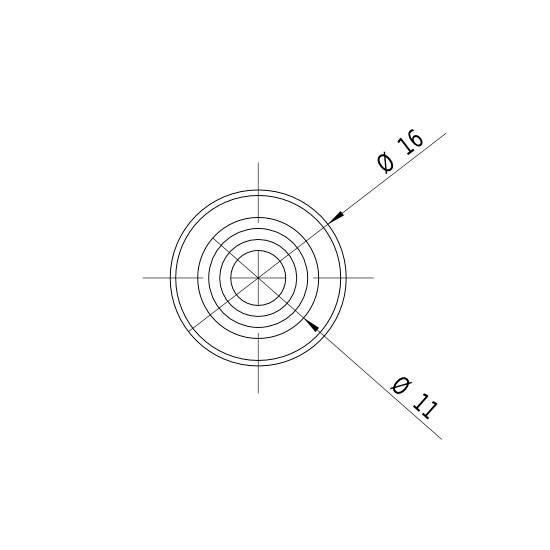 Technische tekening van een cirkel met twee diameteraanduidingen: diameter van 16 en 11. Lijnen wijzen naar de respectievelijke ringen.