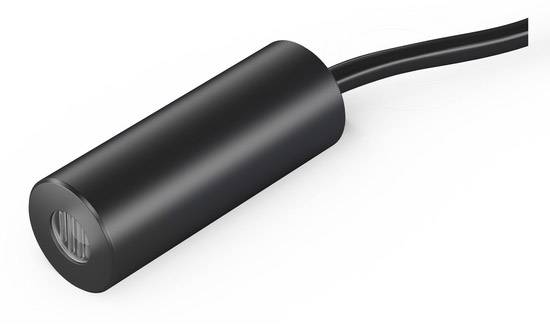 Een cilindrische, zwarte sensor met een kabel aan één uiteinde.