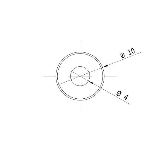 Technische tekening van een cirkel met twee diameteraanduidingen: 'Ø 10' en 'Ø 4', toont de afmetingen van een cirkel in het centrum.