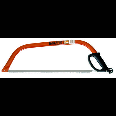 Decoupeerzaag met oranje metalen frame en zwarte handgreep, geschikt voor houtbewerkingen.