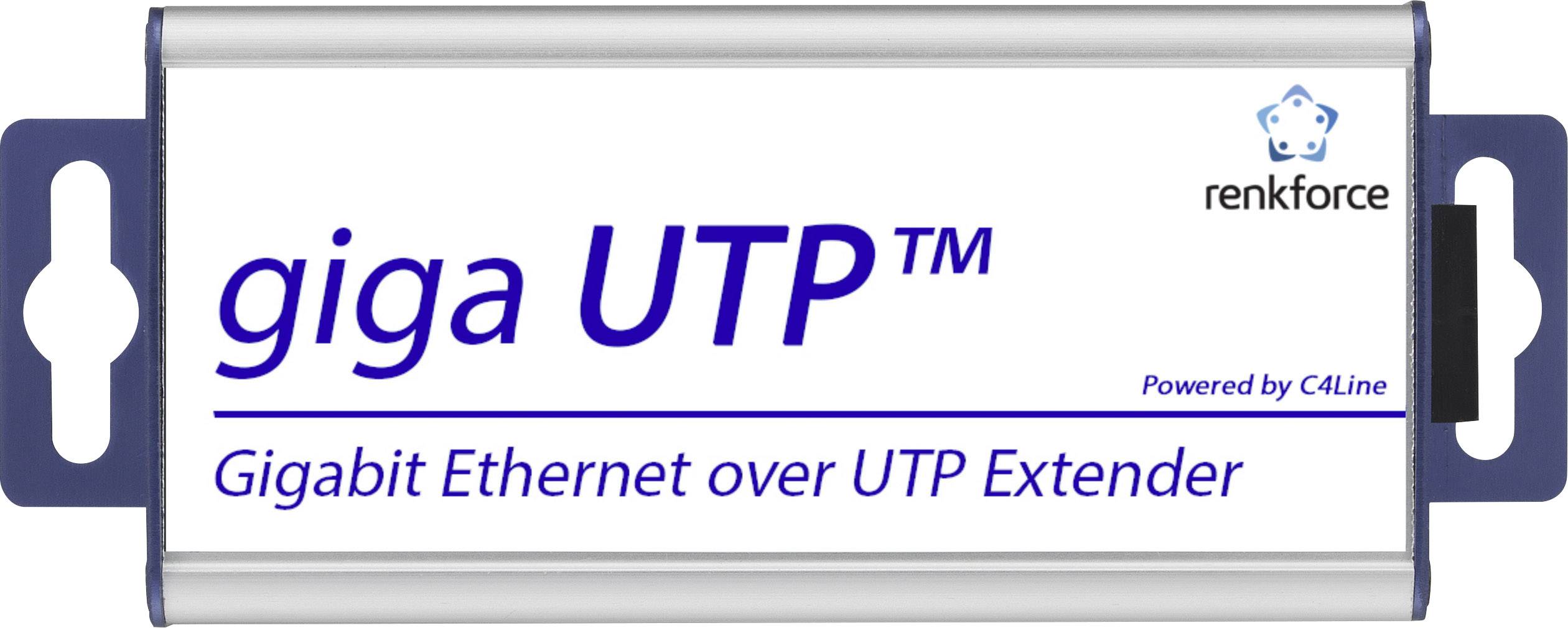 'Renkforce giga UTP Gigabit Ethernet over UTP Extender' apparaat voor het verlengen van Ethernet-signalen via UTP-kabels.